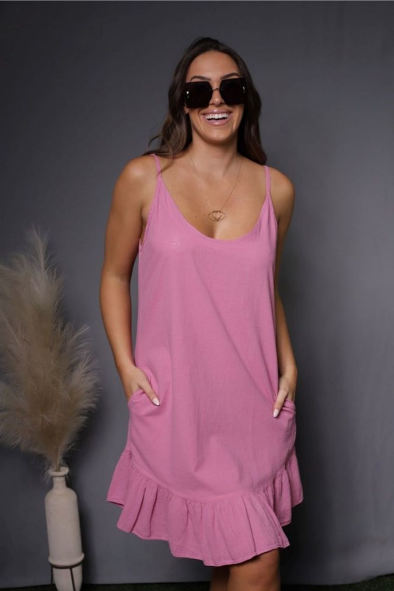 Wilshire Tiered Ruffle Hem Spaghetti Strap Dress Grey