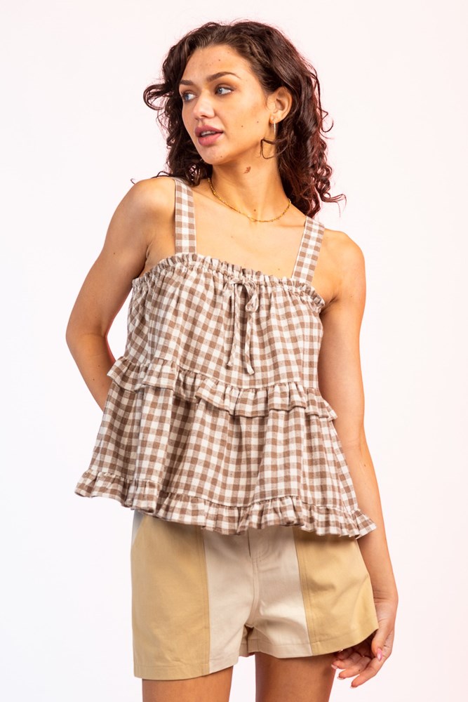 And The Why Boho Print Rayon Linen Ruffle Baby Doll Tank Top main image 0