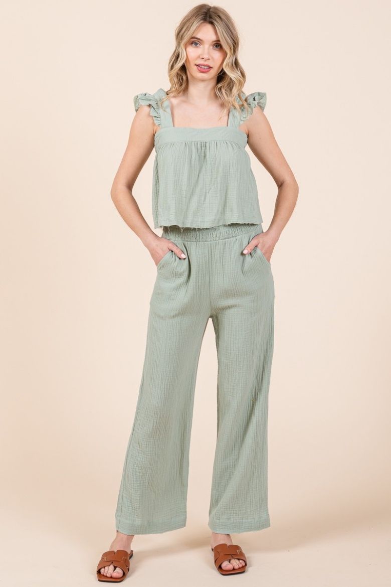 Ruffled Hem Tank and Pants Set